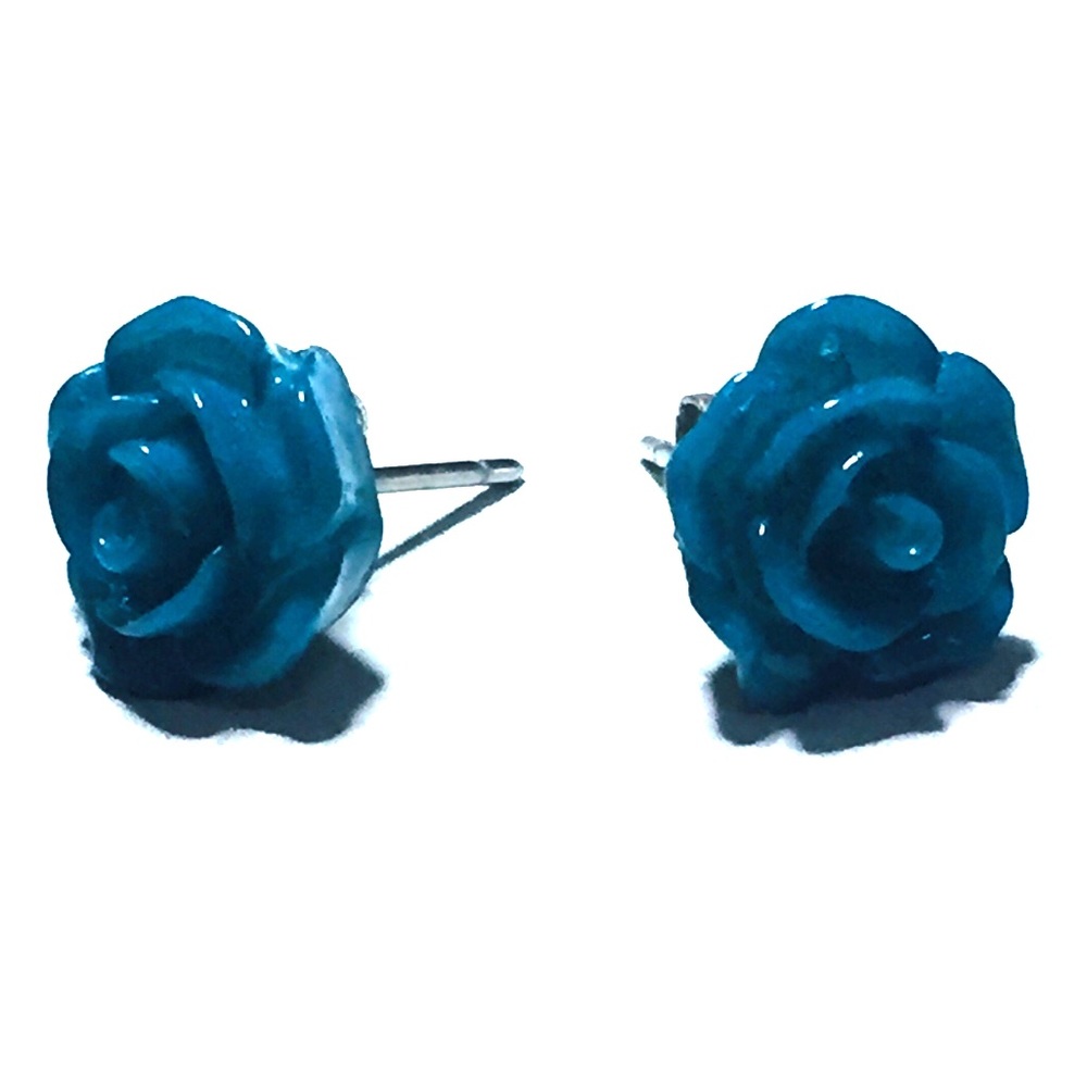 Cute blue rose earrings sterling silver